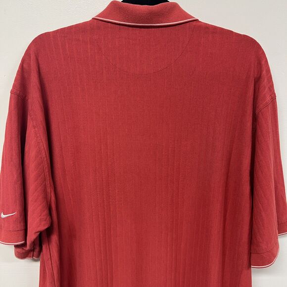 Nike Dri-FIT Performance Polo XXL Red Ribbed Knit White Collar Golf Shirt Tennis - Picture 5 of 13